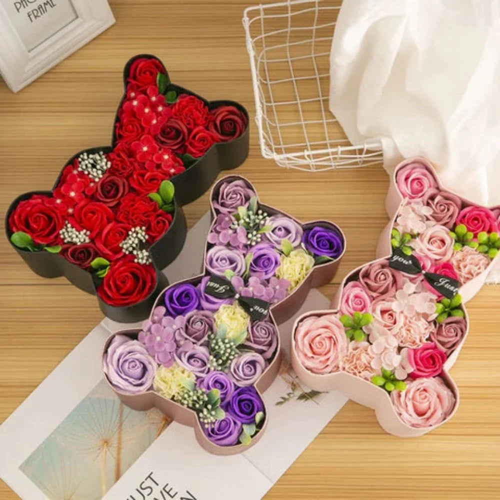 Enchanted Bear Rose Soap Flower Box (3 Colors)