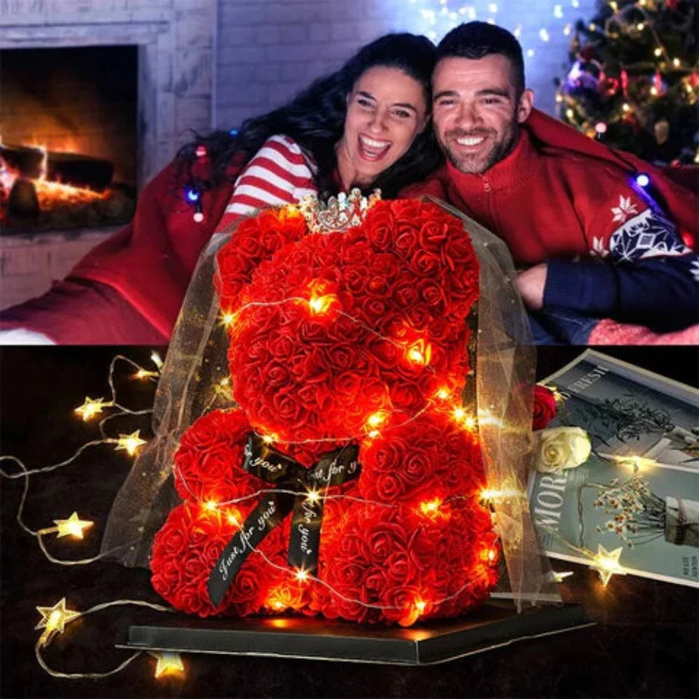 LED Enchanted Rose Wedding Teddy Bear (5 Colors) 25CM - 40CM