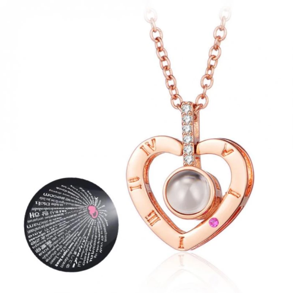 "I Love You" Forever (Heart) 100 Language Micro Projection Necklace