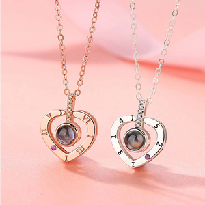 "I Love You" Forever (Heart) 100 Language Micro Projection Necklace