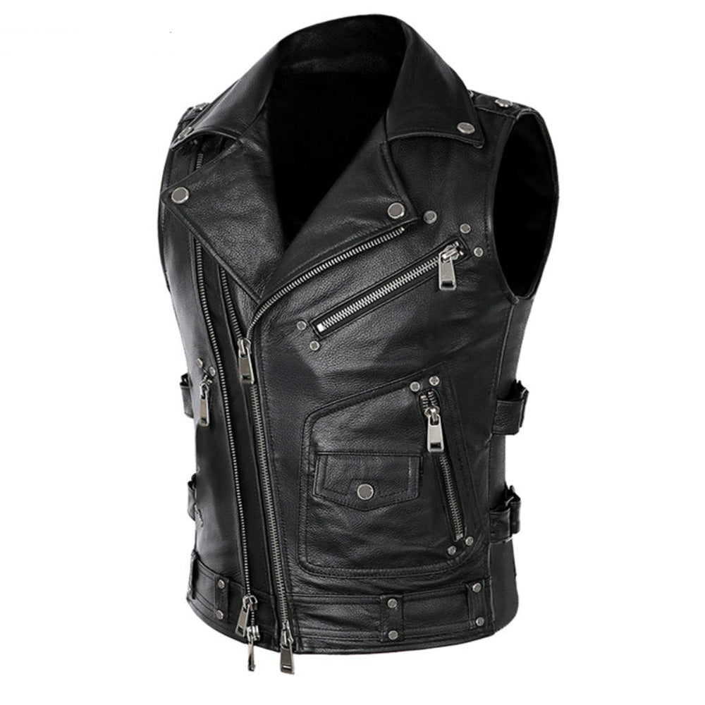 Biker Vintage Zipper Leather Vest (Size M-5XL)