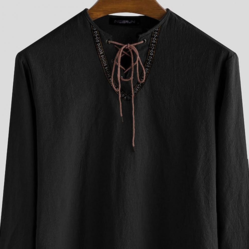 Viking Long Sleeve Lace Up Tunic Vintage Shirt (2 Colors) M-3XL