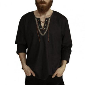 Viking Long Sleeve Lace Up Tunic Vintage Shirt (2 Colors) M-3XL