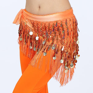 Belly Dance Hip Scarf Tassel Wrap Coin Belt Skirt (9 Colors) One Size Fit Most