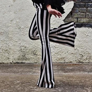White Striped High Waist Flare Trousers Pants (Size S-XL)