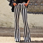 White Striped High Waist Flare Trousers Pants (Size S-XL)