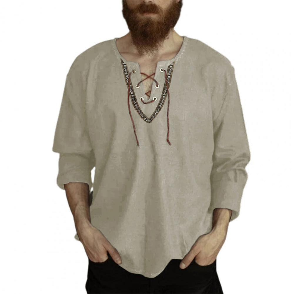 Viking Long Sleeve Lace Up Tunic Vintage Shirt (2 Colors) M-3XL