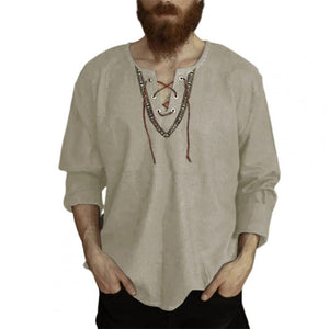 Viking Long Sleeve Lace Up Tunic Vintage Shirt (2 Colors) M-3XL