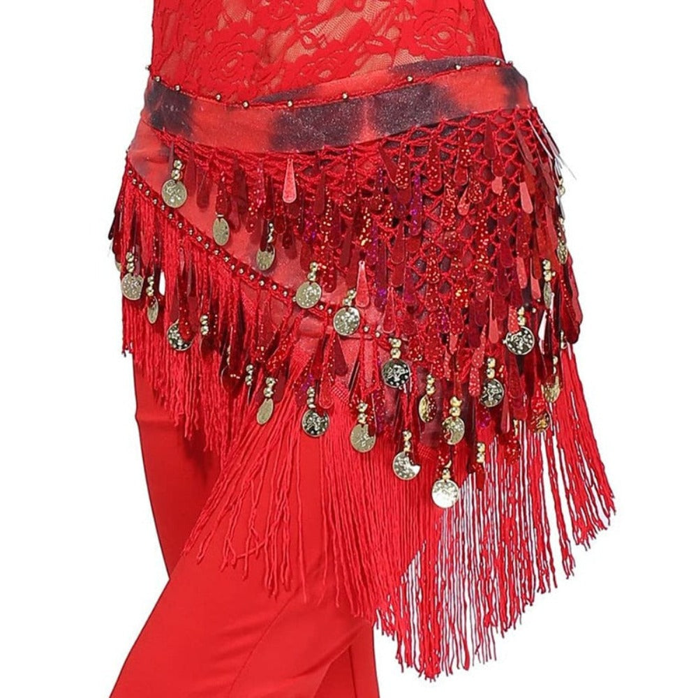 Belly Dance Hip Scarf Tassel Wrap Coin Belt Skirt (9 Colors) One Size Fit Most