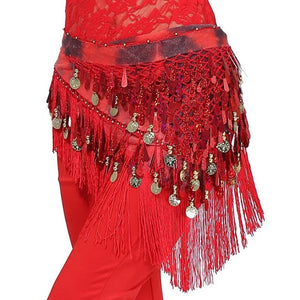 Belly Dance Hip Scarf Tassel Wrap Coin Belt Skirt (9 Colors) One Size Fit Most