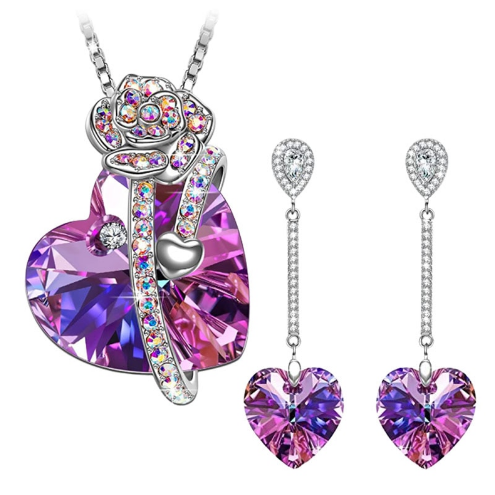 Swarovski® Crystal Rose Heart Pendant Earring Necklace (3 Options)