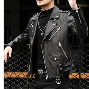 Black Zipper Leather Jacket (7 Sizes) M-5XL