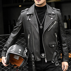 Black Zipper Leather Jacket (7 Sizes) M-5XL