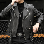Black Zipper Leather Jacket (7 Sizes) M-5XL