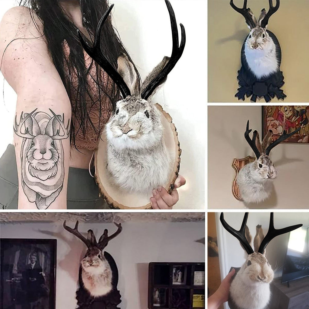 Faux Jackalope Wall Mounted Rabbit Plaque Fauxidermy
