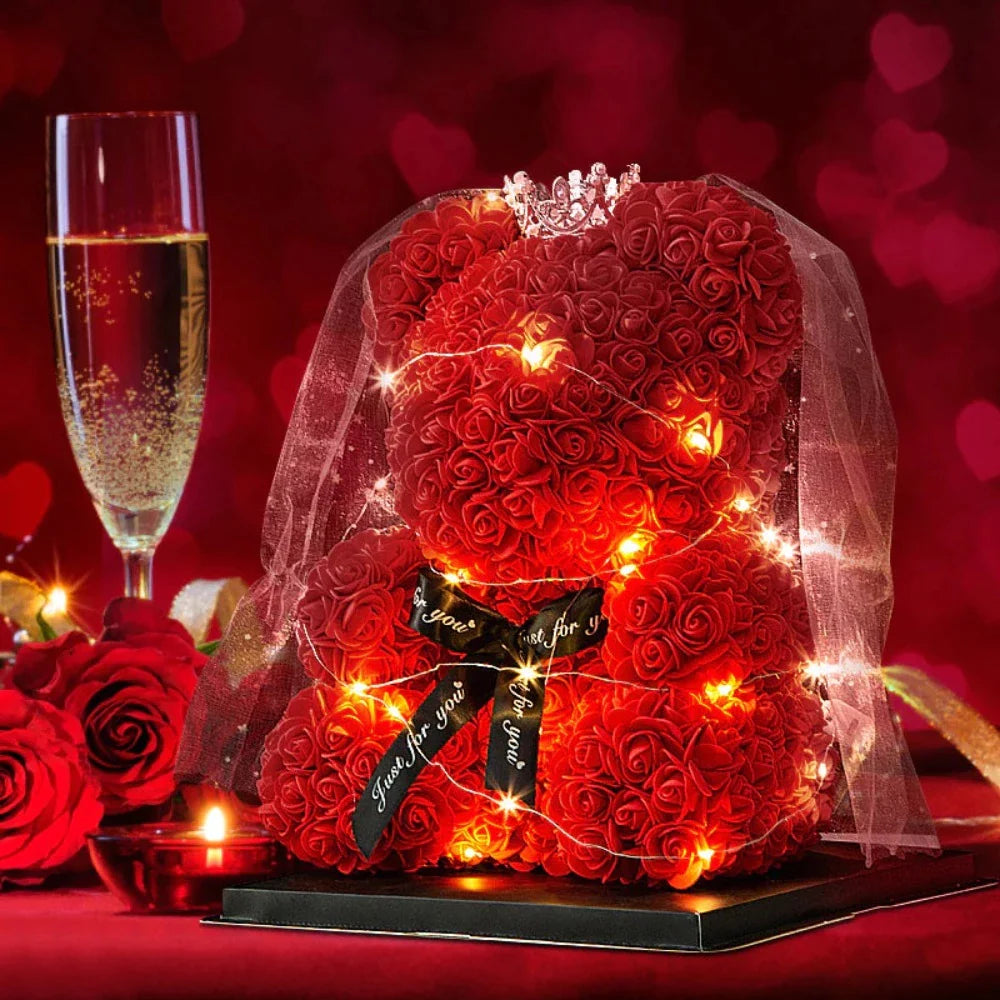 LED Enchanted Rose Wedding Teddy Bear (5 Colors) 25CM - 40CM