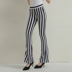 White Striped High Waist Flare Trousers Pants (Size S-XL)