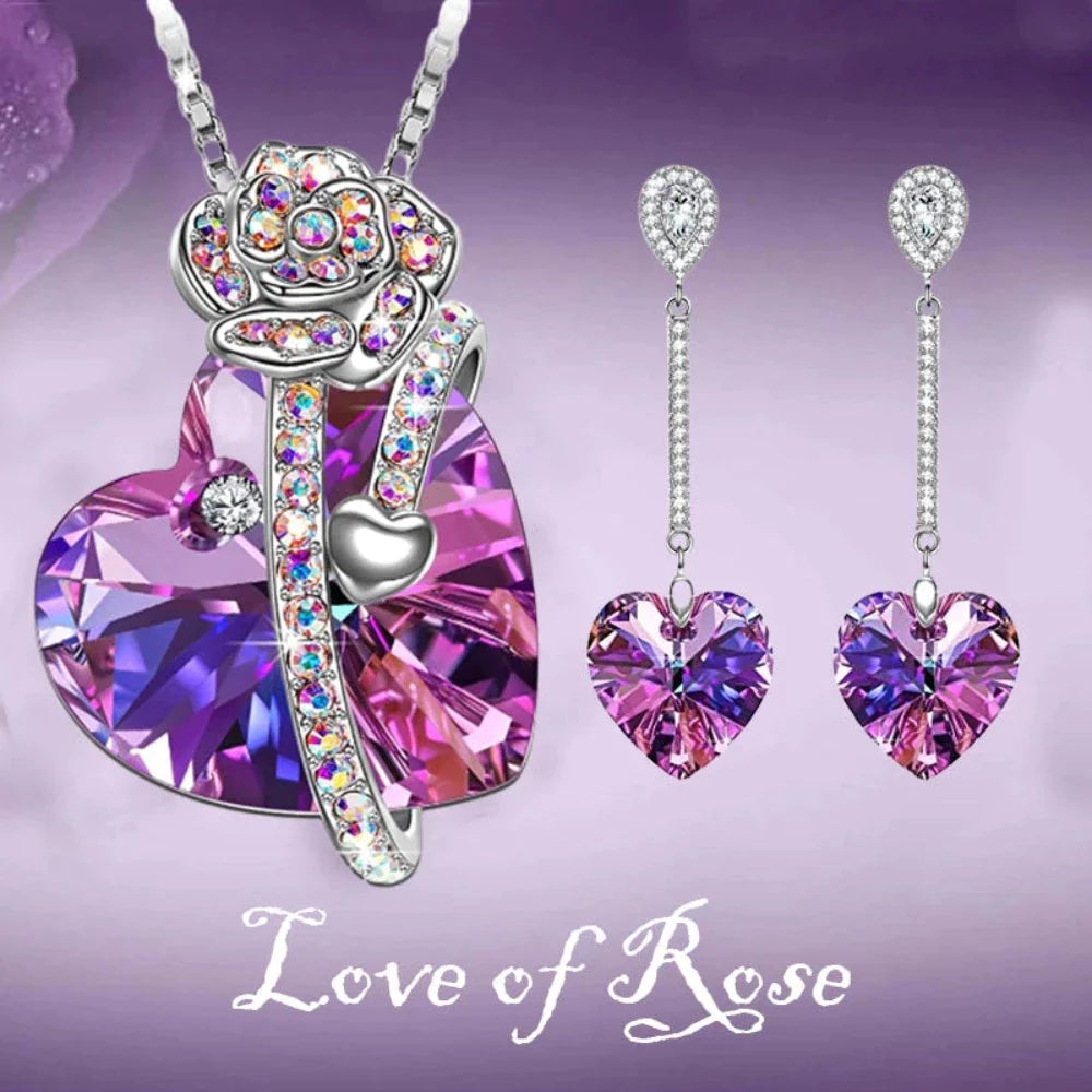 Swarovski® Crystal Rose Heart Pendant Earring Necklace (3 Options)