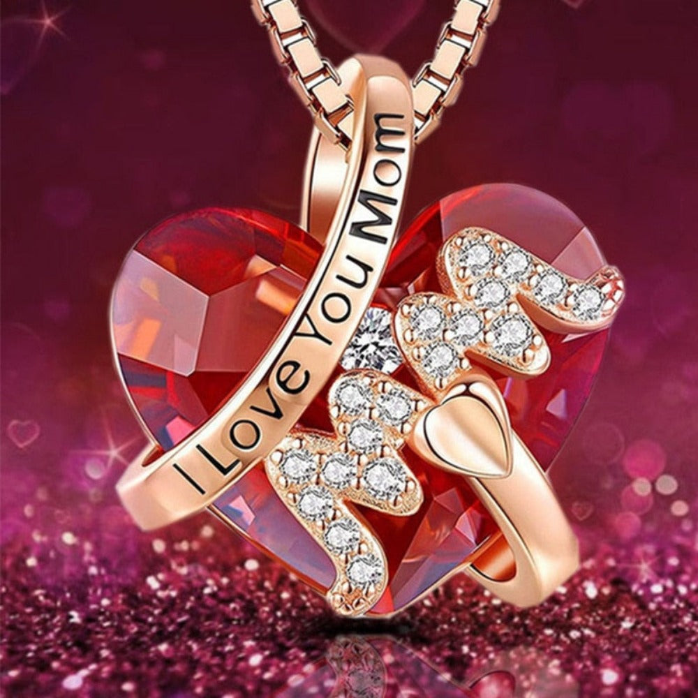 Crystal Heart "I love you Mom" Pendant Necklace (2 Colors)