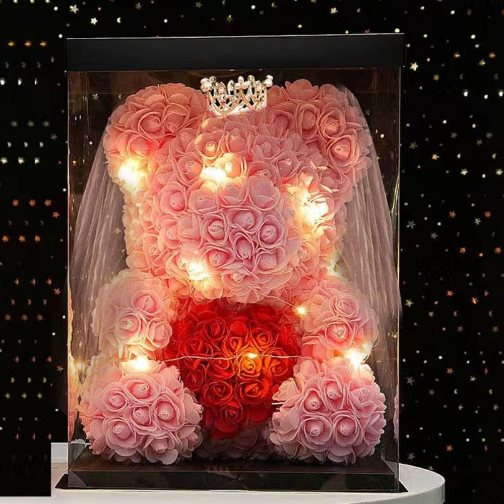 LED Enchanted Rose Wedding Teddy Bear (5 Colors) 25CM - 40CM