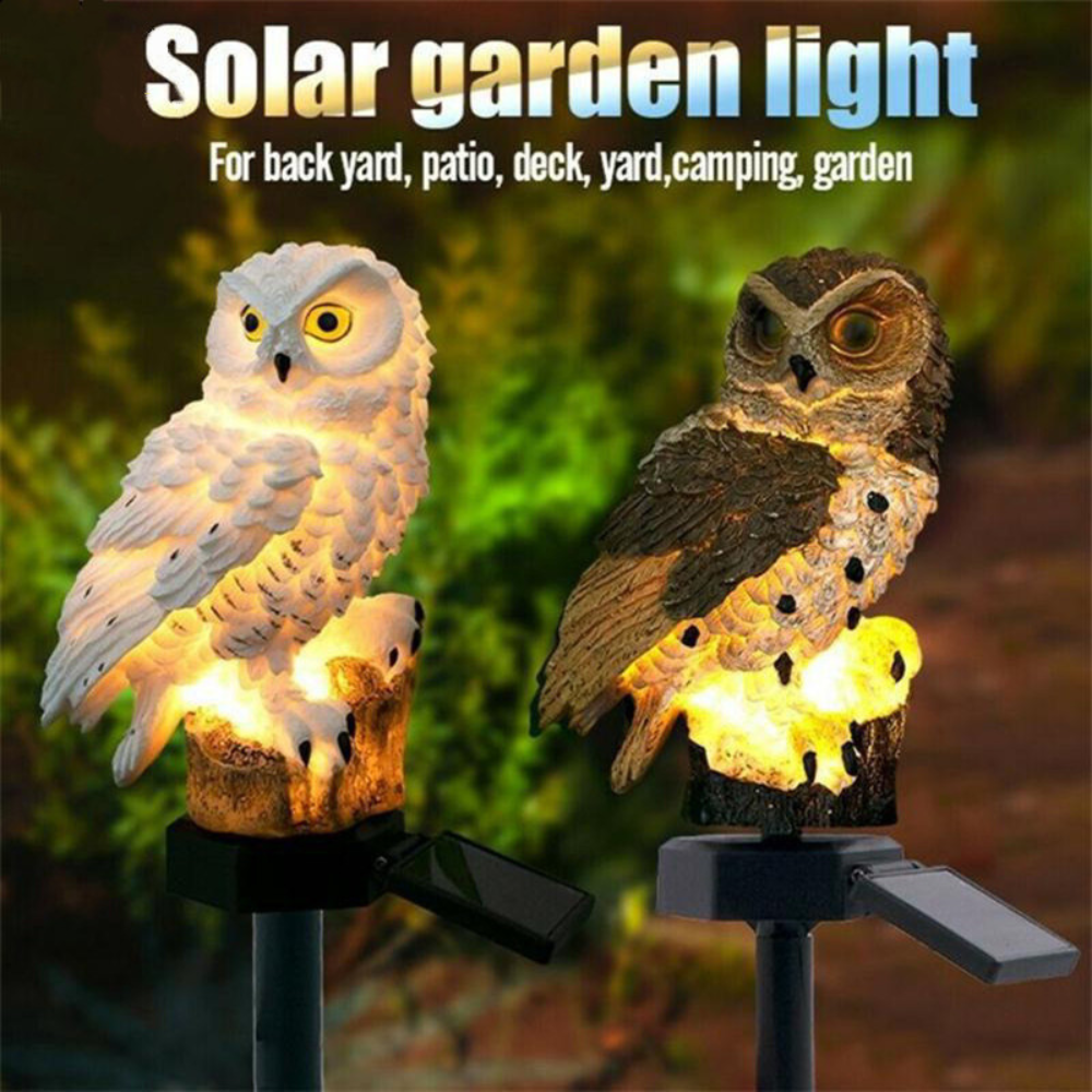 Solar Owl Outdoor Lawn Garden Light Night Waterproof Unique Lamp