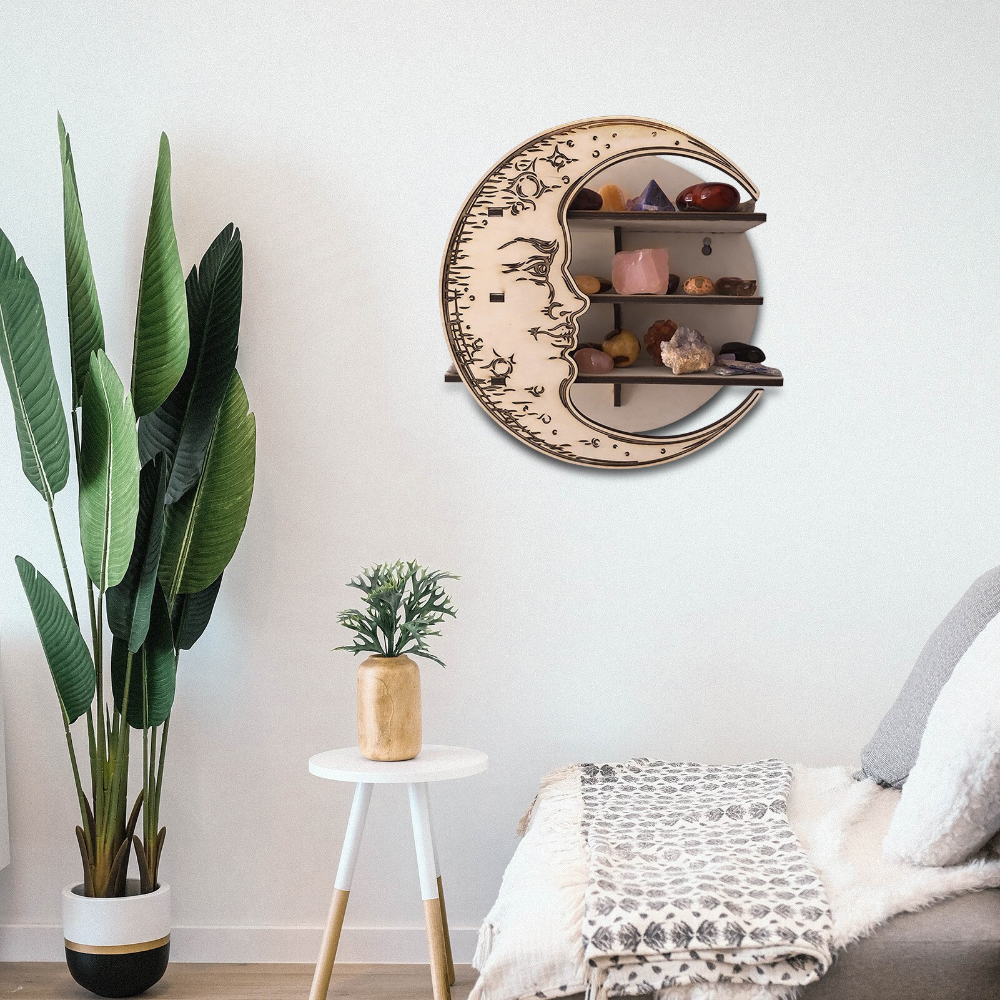 Wooden Moon Shelves Hanging Wall Storage Rack (4 Colors)