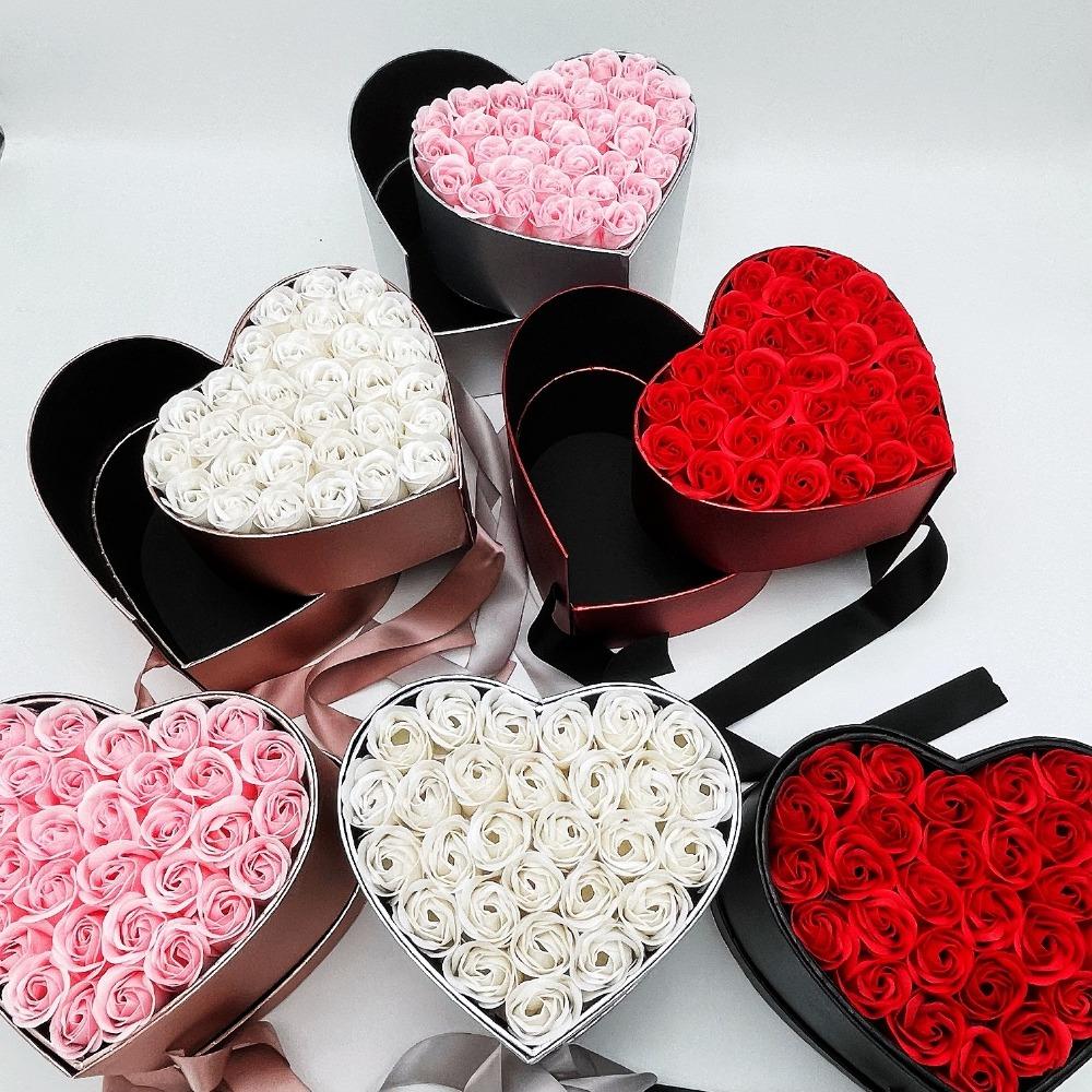 Heart Rose Bouquet Double Layer Gift Box Immortal Enchanted Soap Flower (7 Colors)