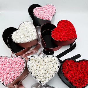 Heart Rose Bouquet Double Layer Gift Box Immortal Enchanted Soap Flower (7 Colors)