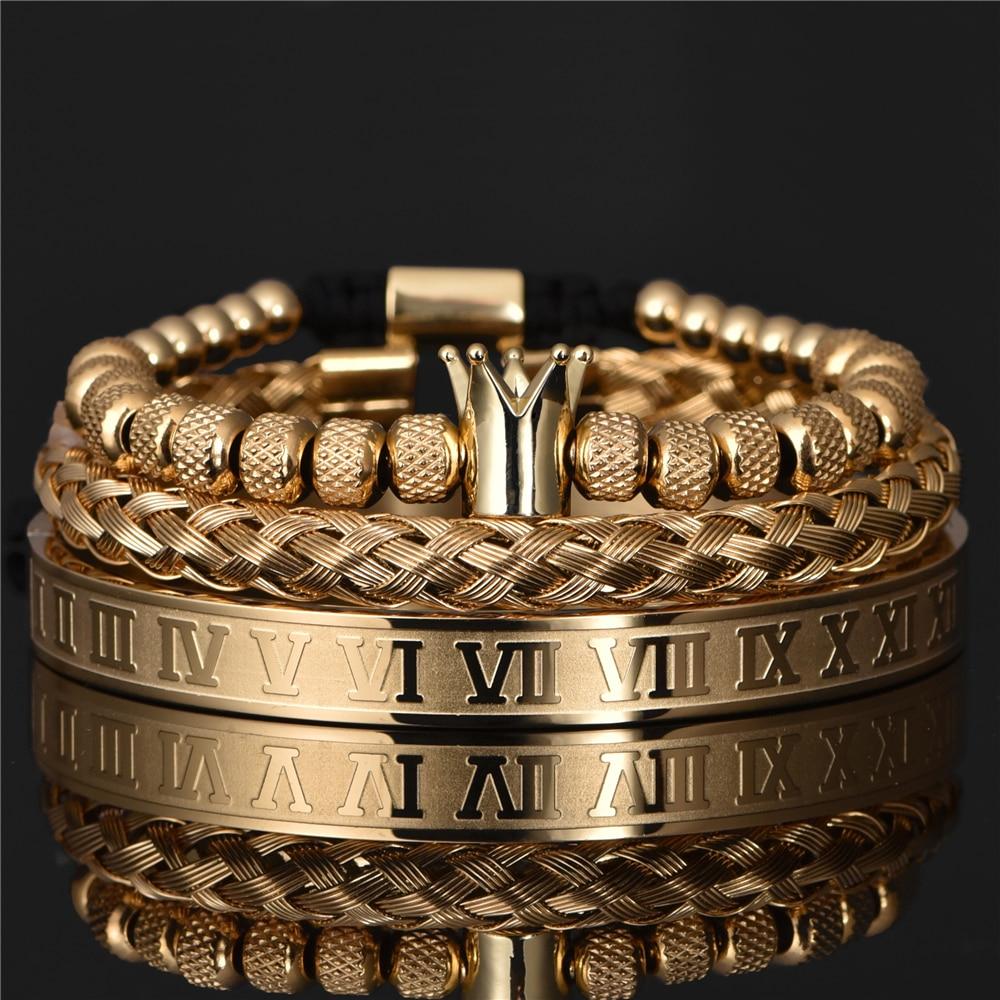 King Bling Royal Ice Roman Numerals Bracelet 3PCS Set (4 Colors)