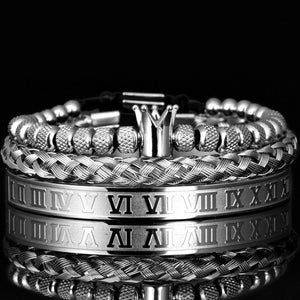 King Bling Royal Ice Roman Numerals Bracelet 3PCS Set (4 Colors)