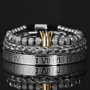 King Bling Royal Ice Roman Numerals Bracelet 3PCS Set (4 Colors)