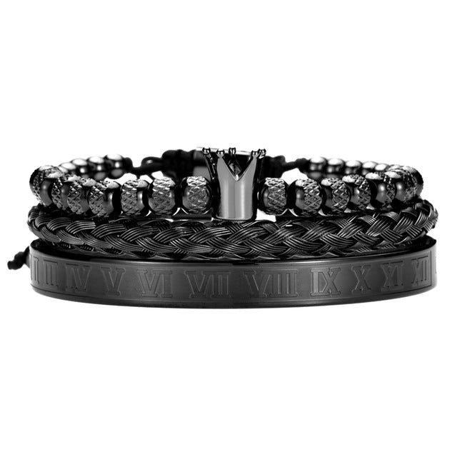 King Bling Royal Ice Roman Numerals Bracelet 3PCS Set (4 Colors)
