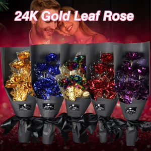 24k Galaxy Foil Rose Bouquet 6 Flower Arrangement (5 Colors) w/Gift Box