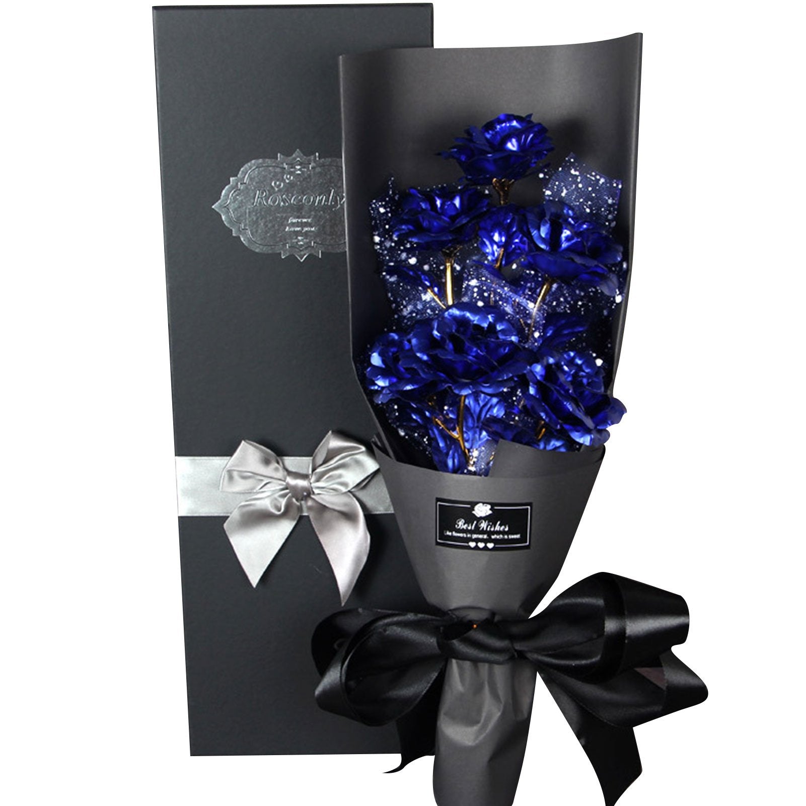 24k Galaxy Foil Rose Bouquet 6 Flower Arrangement (5 Colors) w/Gift Box