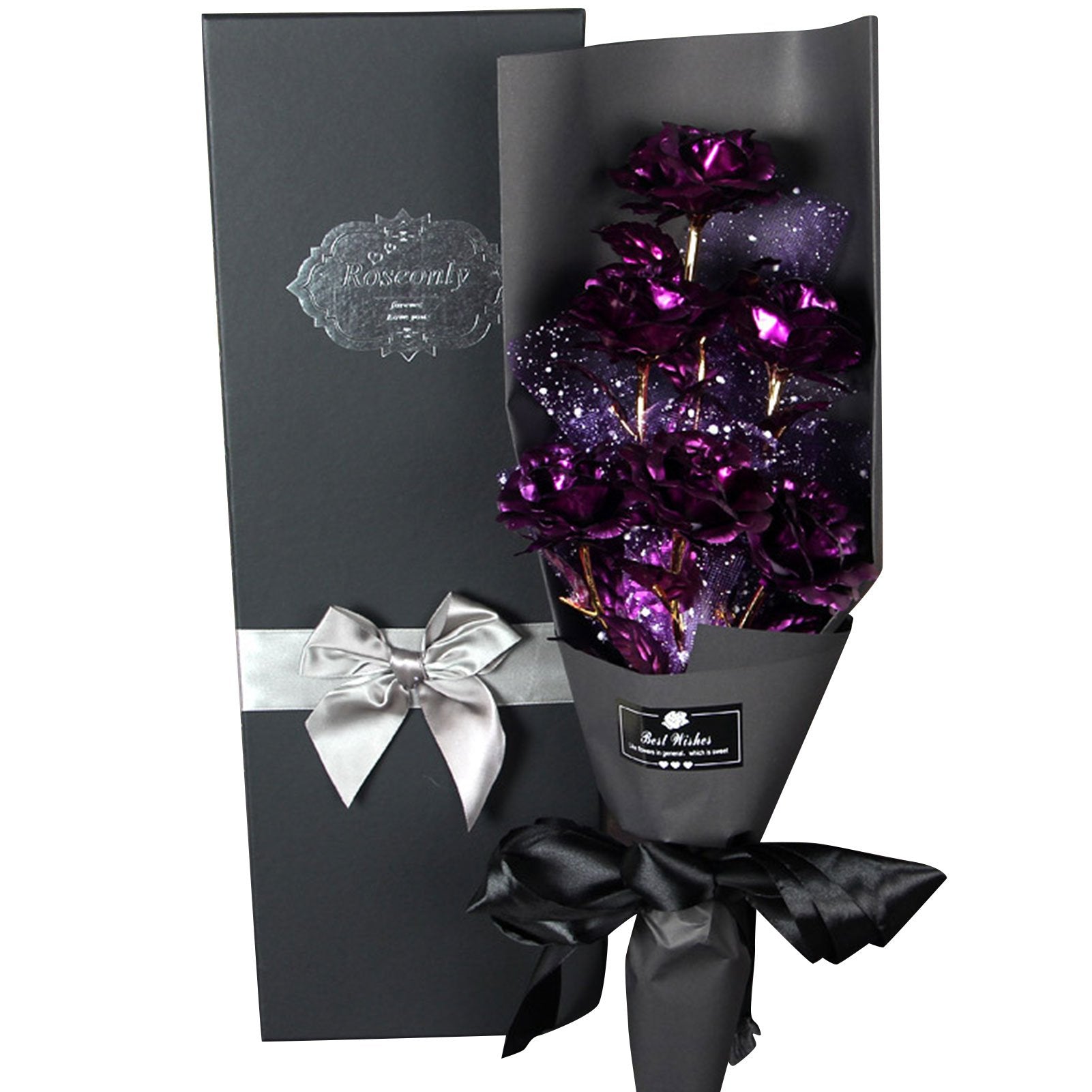 24k Galaxy Foil Rose Bouquet 6 Flower Arrangement (5 Colors) w/Gift Box