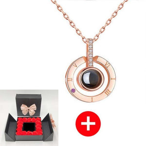 "I Love You" Forever 100 Language Micro Projection Necklace With Rose Box (30 Options)