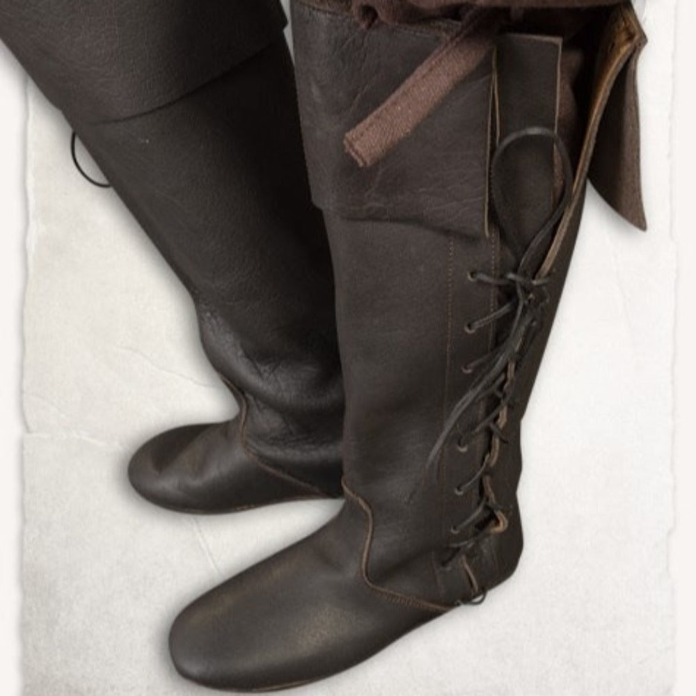 Viking Renaissance High Tube Lace Up Shoes Leather Boots (2 Colors & 6 Styles)