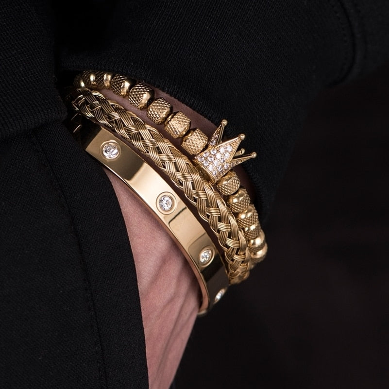 Crystal King Bling Royal Ice Roman Numerals Bracelet 3PCS Set (4 Colors)