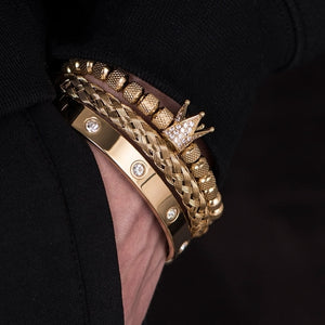 Crystal King Bling Royal Ice Roman Numerals Bracelet 3PCS Set (4 Colors)