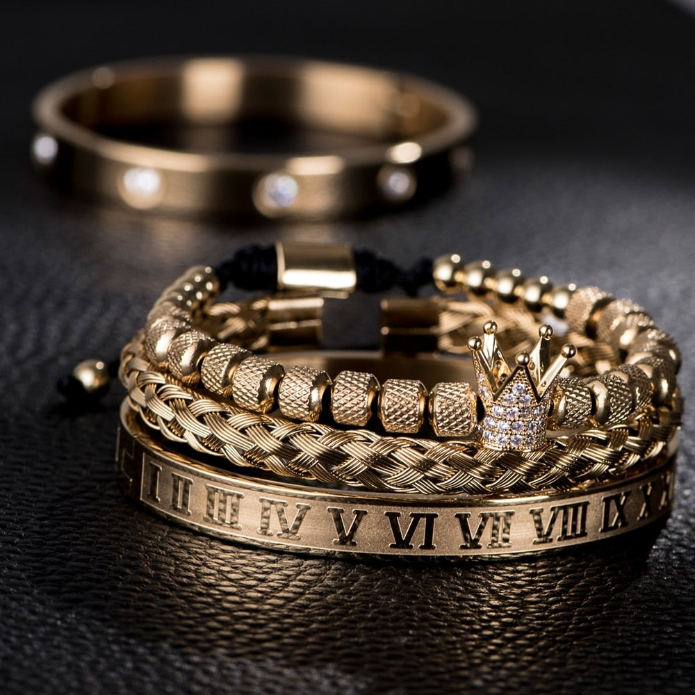 Crystal King Bling Royal Ice Roman Numerals Bracelet 3PCS Set (4 Colors)