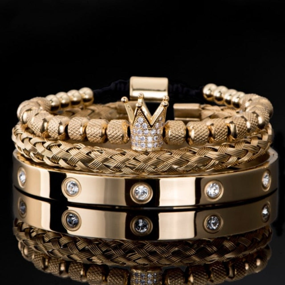 Crystal King Bling Royal Ice Roman Numerals Bracelet 3PCS Set (4 Colors)