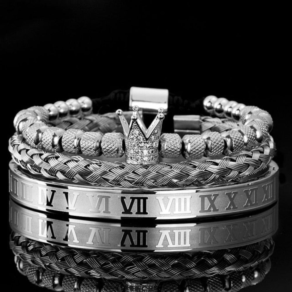 Crystal King Bling Royal Ice Roman Numerals Bracelet 3PCS Set (4 Colors)