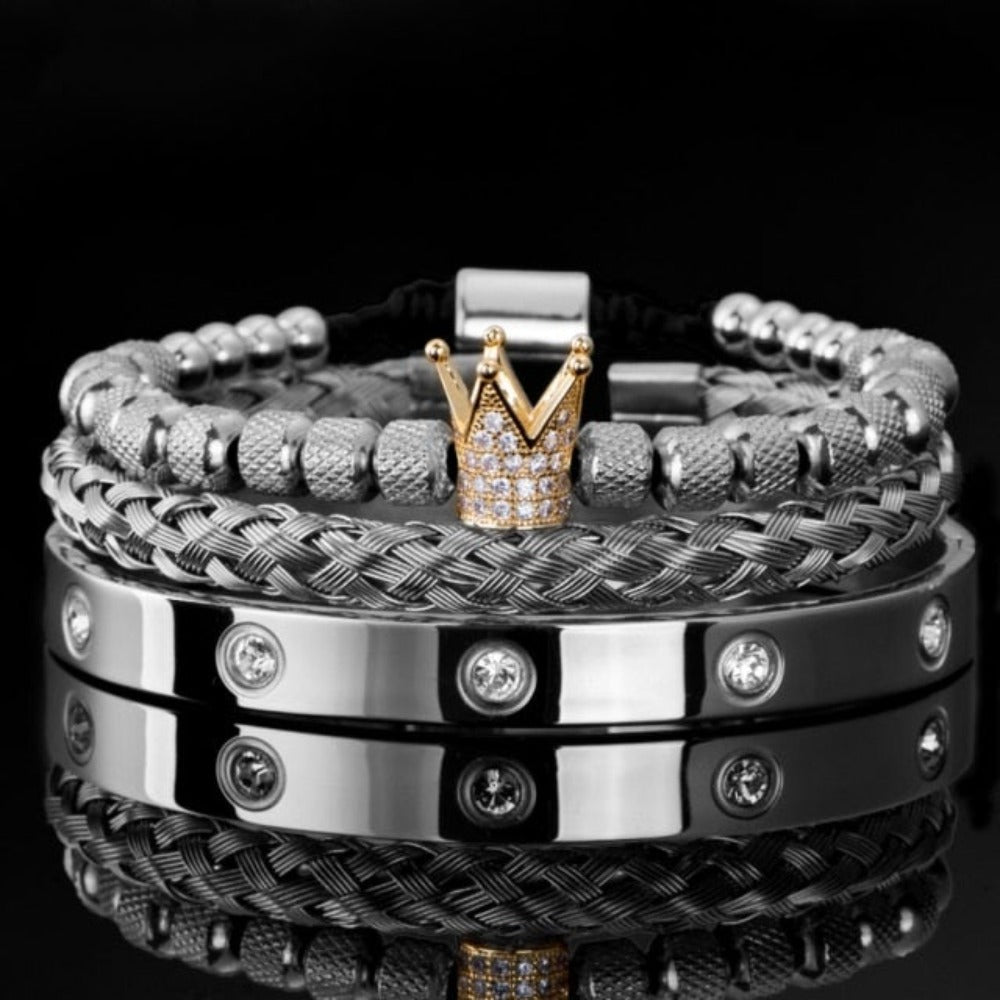 Crystal King Bling Royal Ice Roman Numerals Bracelet 3PCS Set (4 Colors)