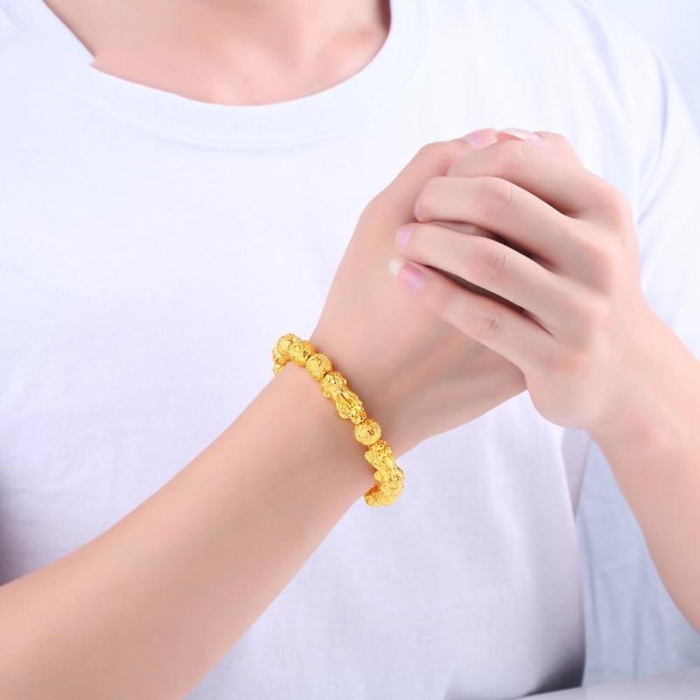 Pixiu Feng Shui Gold Bead Attract Wealth and Good Luck Bracelet Charm (2 Designs)