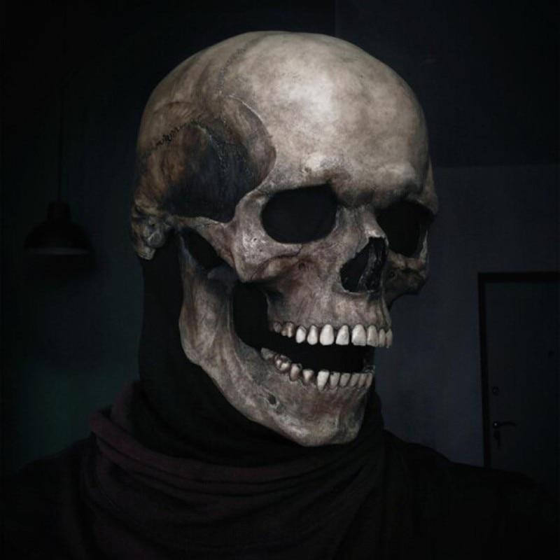 Full Skull With Moving Jaw Halloween Mask (Grey Color)