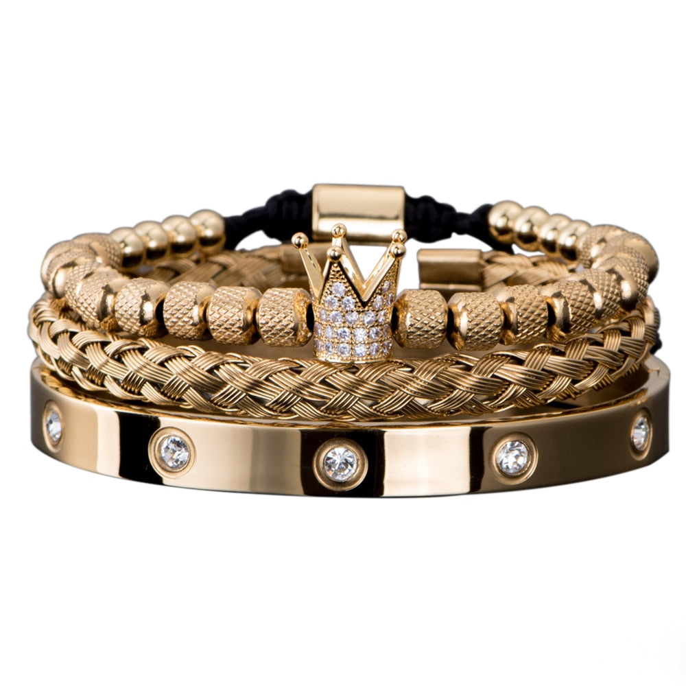 Crystal King Bling Royal Ice Roman Numerals Bracelet 3PCS Set (4 Colors)