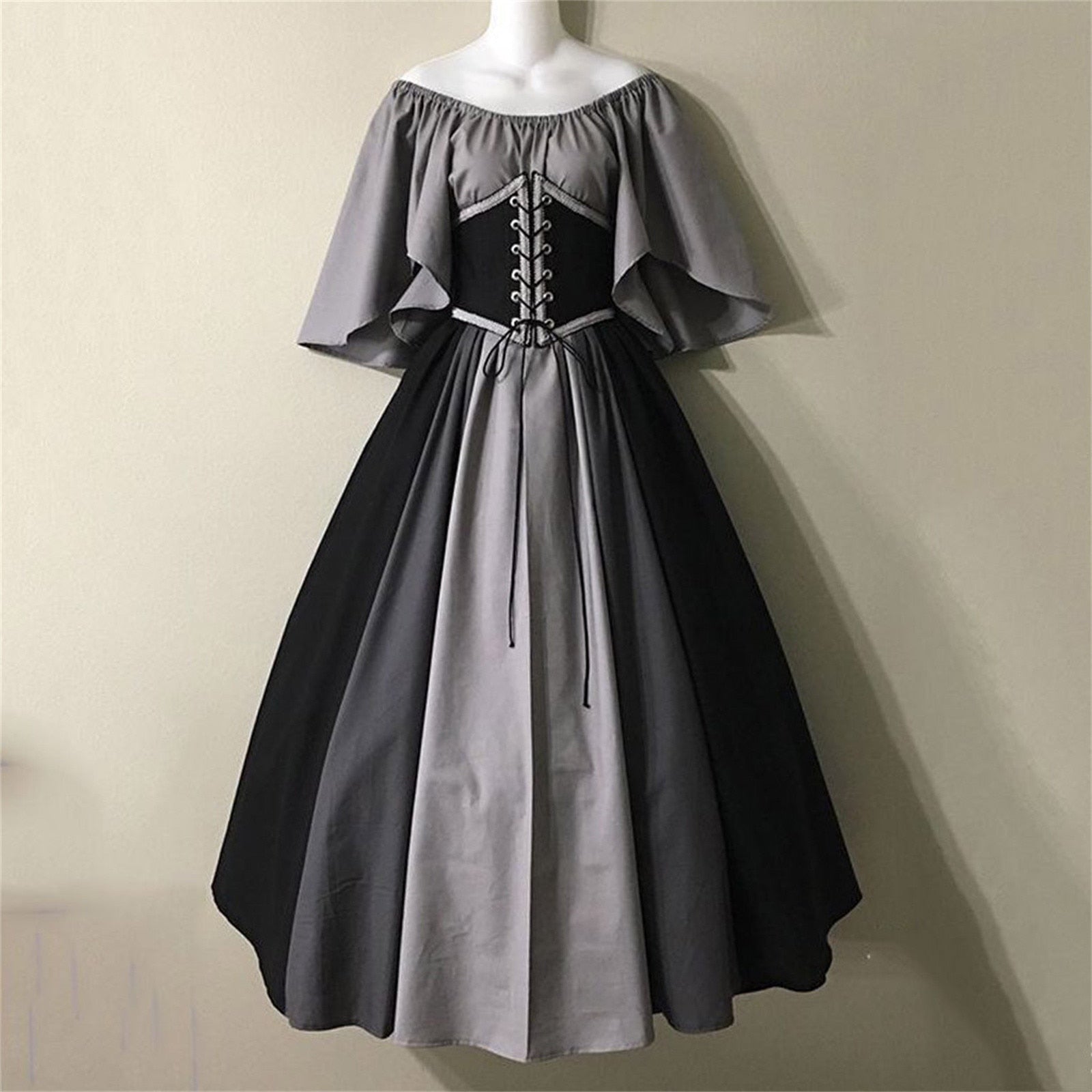 Renaissance Medieval Short Sleeve Lace-up Dress (4 Colors) S - 5XL