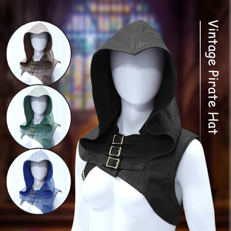 Renaissance Medieval Riding Hood Shawl Pirate Hat Viking Knight Warrior (4 Colors)