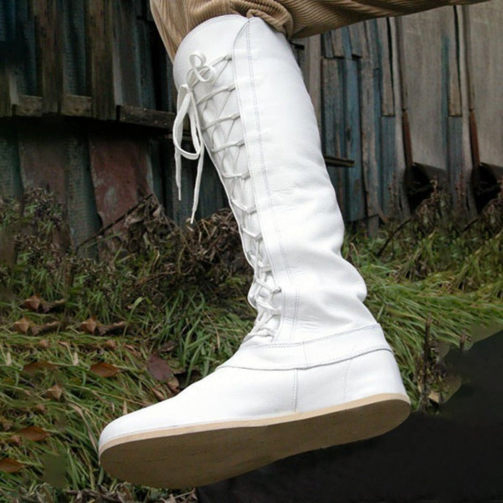 Viking Renaissance Prince Knight Medieval Leather Boots (3 Colors) White Best Gift Shoppers