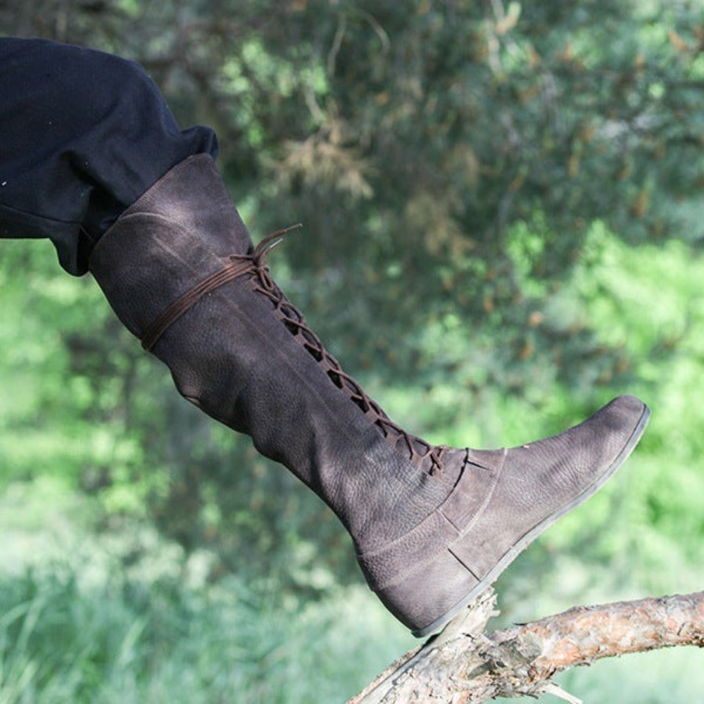 Viking Renaissance Prince Knight Medieval Leather Boots (3 Colors) Dark Brown Best Gift Shoppers